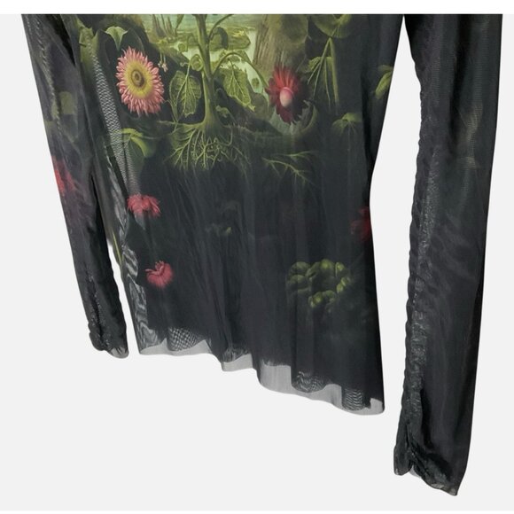 Monse Rose Printed Mesh Top Long-Sleeve Sheer - Picture 7 of 9